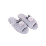 Kapcie Damskie YOCLUB Futrzane Szare z Uszami i Pomponem